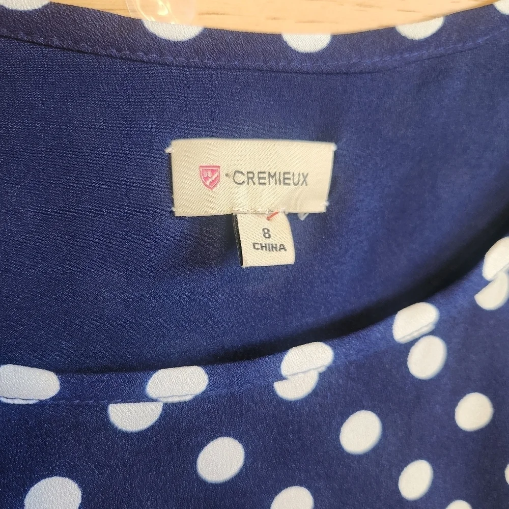 CREMIEUX BRISTOL NAVY WHITE SLEEVELESS POLKA DOT RUFFLE BOTTOM DRESS SZ 8 - Picture 5 of 6
